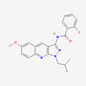 molecular formula C22H21FN4O2 B7694698 2-fluoro-N-(1-isobutyl-6-methoxy-1H-pyrazolo[3,4-b]quinolin-3-yl)benzamide 