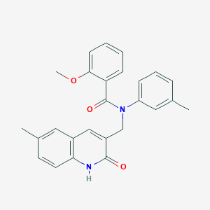 molecular formula C26H24N2O3 B7694713 N-((2-hydroxy-6-methylquinolin-3-yl)methyl)-2-methoxy-N-(m-tolyl)benzamide 