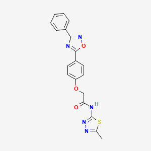 molecular formula C19H15N5O3S B7694844 N-(5-methyl-1,3,4-thiadiazol-2-yl)-2-(4-(3-phenyl-1,2,4-oxadiazol-5-yl)phenoxy)acetamide 