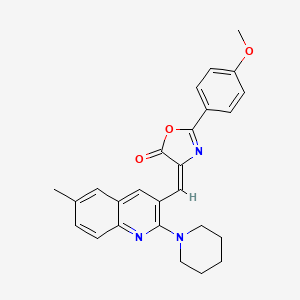 molecular formula C26H25N3O3 B7694884 (E)-2-(4-methoxyphenyl)-4-((6-methyl-2-(piperidin-1-yl)quinolin-3-yl)methylene)oxazol-5(4H)-one 