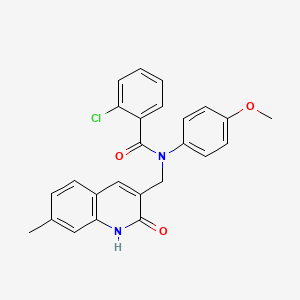 molecular formula C25H21ClN2O3 B7694895 2-chloro-N-((2-hydroxy-7-methylquinolin-3-yl)methyl)-N-(4-methoxyphenyl)benzamide 
