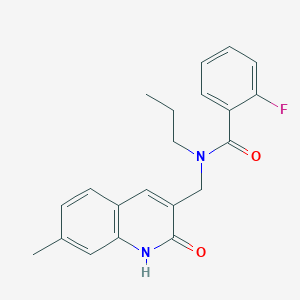 molecular formula C21H21FN2O2 B7694931 2-fluoro-N-((2-hydroxy-7-methylquinolin-3-yl)methyl)-N-propylbenzamide 