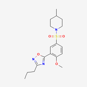 molecular formula C18H25N3O4S B7694946 5-(2-methoxy-5-((4-methylpiperidin-1-yl)sulfonyl)phenyl)-3-propyl-1,2,4-oxadiazole 