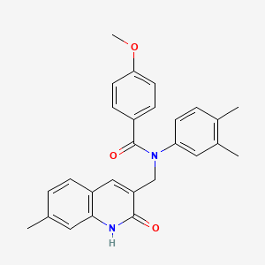 N-(3,4-dimethylphenyl)-N-((2-hydroxy-7-methylquinolin-3-yl)methyl)-4-methoxybenzamide