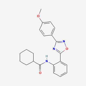 molecular formula C22H23N3O3 B7695110 N-(2-(3-(4-methoxyphenyl)-1,2,4-oxadiazol-5-yl)phenyl)cyclohexanecarboxamide 