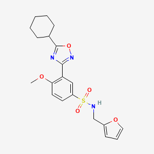 molecular formula C20H23N3O5S B7695199 3-(5-cyclohexyl-1,2,4-oxadiazol-3-yl)-N-(furan-2-ylmethyl)-4-methoxybenzenesulfonamide 