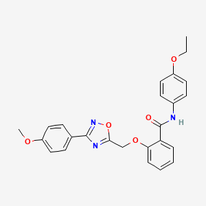 molecular formula C25H23N3O5 B7695229 N-(4-ethoxyphenyl)-2-((3-(4-methoxyphenyl)-1,2,4-oxadiazol-5-yl)methoxy)benzamide 