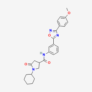 molecular formula C26H28N4O4 B7695246 1-cyclohexyl-N-(3-(3-(4-methoxyphenyl)-1,2,4-oxadiazol-5-yl)phenyl)-5-oxopyrrolidine-3-carboxamide 