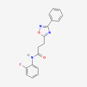 molecular formula C17H14FN3O2 B7695324 N-(2-fluorophenyl)-3-(3-phenyl-1,2,4-oxadiazol-5-yl)propanamide 