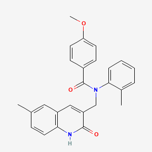 molecular formula C26H24N2O3 B7695403 N-((2-hydroxy-6-methylquinolin-3-yl)methyl)-4-methoxy-N-(o-tolyl)benzamide 