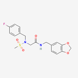 molecular formula C18H19FN2O5S B7695407 N-(benzo[d][1,3]dioxol-5-ylmethyl)-2-(N-(4-fluorobenzyl)methylsulfonamido)acetamide 