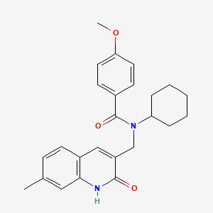 molecular formula C25H28N2O3 B7695444 N-cyclohexyl-N-((2-hydroxy-7-methylquinolin-3-yl)methyl)-4-methoxybenzamide 