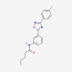 molecular formula C20H21N3O2 B7695522 N-(3-(3-(p-tolyl)-1,2,4-oxadiazol-5-yl)phenyl)pentanamide 