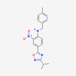 molecular formula C19H20N4O3 B7695549 4-(3-isopropyl-1,2,4-oxadiazol-5-yl)-N-(4-methylbenzyl)-2-nitroaniline 