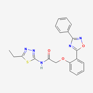 molecular formula C20H17N5O3S B7696488 N-(5-ethyl-1,3,4-thiadiazol-2-yl)-2-(2-(3-phenyl-1,2,4-oxadiazol-5-yl)phenoxy)acetamide 