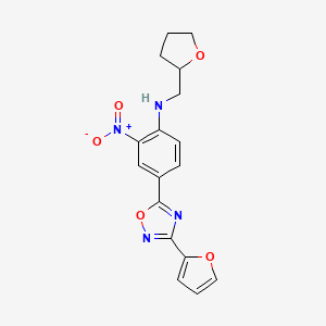 molecular formula C17H16N4O5 B7696590 4-(3-(furan-2-yl)-1,2,4-oxadiazol-5-yl)-2-nitro-N-((tetrahydrofuran-2-yl)methyl)aniline 