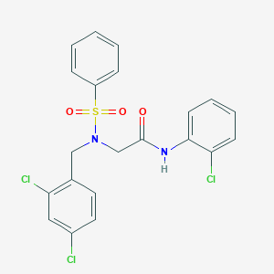 molecular formula C21H17Cl3N2O3S B7696747 N-(2-chlorophenyl)-2-(N-(2,4-dichlorobenzyl)phenylsulfonamido)acetamide 