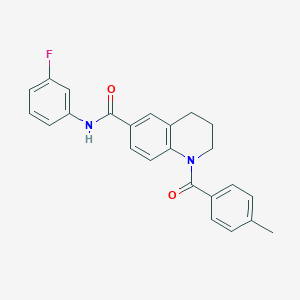 molecular formula C24H21FN2O2 B7696760 1-(4-methylbenzoyl)-1,2,3,4-tetrahydroquinoline-6-carboxamide 