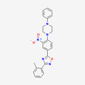 molecular formula C25H23N5O3 B7696893 1-{4-[3-(2-Methylphenyl)-1,2,4-oxadiazol-5-yl]-2-nitrophenyl}-4-phenylpiperazine 