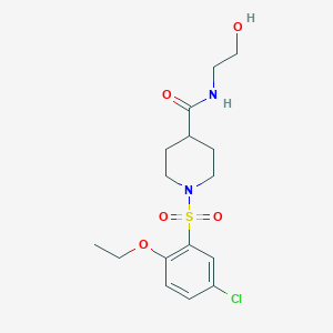 molecular formula C16H23ClN2O5S B7696944 1-(5-CHLORO-2-ETHOXYBENZENESULFONYL)-N-(2-HYDROXYETHYL)PIPERIDINE-4-CARBOXAMIDE 