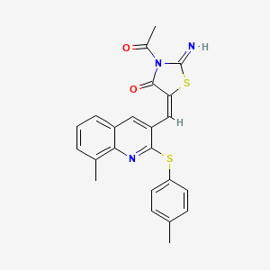 (E)-3-acetyl-2-imino-5-((8-methyl-2-(p-tolylthio)quinolin-3-yl)methylene)thiazolidin-4-one