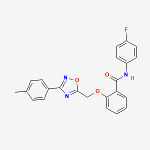 molecular formula C23H18FN3O3 B7697313 N-(4-fluorophenyl)-2-((3-(p-tolyl)-1,2,4-oxadiazol-5-yl)methoxy)benzamide 