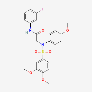 molecular formula C23H23FN2O6S B7697320 2-(3,4-dimethoxy-N-(4-methoxyphenyl)phenylsulfonamido)-N-(3-fluorophenyl)acetamide 