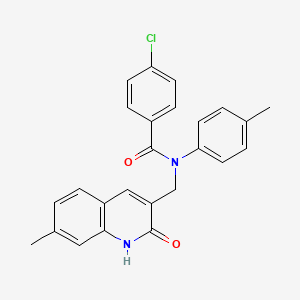 molecular formula C25H21ClN2O2 B7697461 4-chloro-N-((2-hydroxy-7-methylquinolin-3-yl)methyl)-N-(p-tolyl)benzamide 