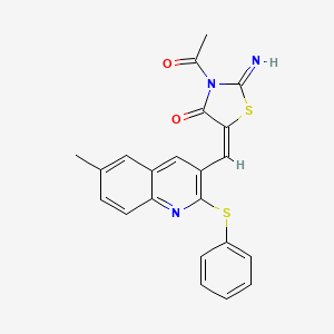 molecular formula C22H17N3O2S2 B7697488 (E)-3-acetyl-2-imino-5-((6-methyl-2-(phenylthio)quinolin-3-yl)methylene)thiazolidin-4-one 