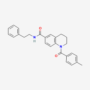 molecular formula C26H26N2O2 B7697622 1-(4-methylbenzoyl)-N-(4-methylphenyl)-1,2,3,4-tetrahydroquinoline-6-carboxamide 