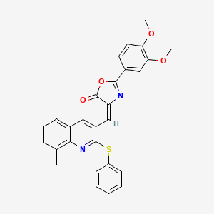 molecular formula C28H22N2O4S B7697654 (E)-2-(3,4-dimethoxyphenyl)-4-((8-methyl-2-(phenylthio)quinolin-3-yl)methylene)oxazol-5(4H)-one 