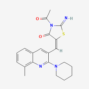 molecular formula C21H22N4O2S B7697760 (5E)-3-Acetyl-2-imino-5-{[8-methyl-2-(piperidin-1-YL)quinolin-3-YL]methylidene}-1,3-thiazolidin-4-one 