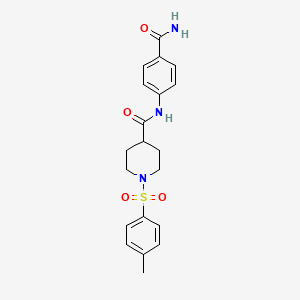 molecular formula C20H23N3O4S B7697809 N-(4-Carbamoylphenyl)-1-(4-methylphenyl)sulfonylpiperidine-4-carboxamide CAS No. 433949-40-7