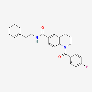 molecular formula C25H27FN2O2 B7697948 N-(2-(cyclohex-1-en-1-yl)ethyl)-1-(4-fluorobenzoyl)-1,2,3,4-tetrahydroquinoline-6-carboxamide 