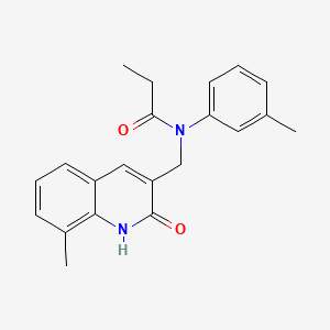 molecular formula C21H22N2O2 B7697950 N-((2-hydroxy-8-methylquinolin-3-yl)methyl)-N-(m-tolyl)propionamide 