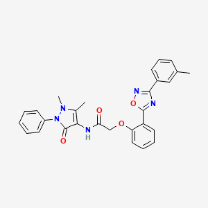 molecular formula C28H25N5O4 B7697969 N-(1,5-dimethyl-3-oxo-2-phenyl-2,3-dihydro-1H-pyrazol-4-yl)-2-{2-[3-(3-methylphenyl)-1,2,4-oxadiazol-5-yl]phenoxy}acetamide 