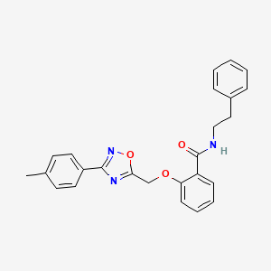 molecular formula C25H23N3O3 B7698033 2-{[3-(4-methylphenyl)-1,2,4-oxadiazol-5-yl]methoxy}-N-(2-phenylethyl)benzamide 