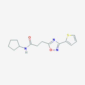 molecular formula C14H17N3O2S B7698063 N-cyclopentyl-3-(3-(thiophen-2-yl)-1,2,4-oxadiazol-5-yl)propanamide 