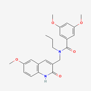 molecular formula C23H26N2O5 B7698120 N-((2-hydroxy-6-methoxyquinolin-3-yl)methyl)-3,5-dimethoxy-N-propylbenzamide 