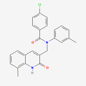 molecular formula C25H21ClN2O2 B7698181 4-chloro-N-((2-hydroxy-8-methylquinolin-3-yl)methyl)-N-(m-tolyl)benzamide 