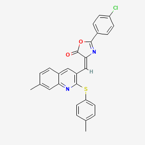 (E)-2-(4-chlorophenyl)-4-((7-methyl-2-(p-tolylthio)quinolin-3-yl)methylene)oxazol-5(4H)-one