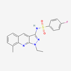 molecular formula C19H17FN4O2S B7698465 N-(1-ethyl-8-methyl-1H-pyrazolo[3,4-b]quinolin-3-yl)-4-fluorobenzenesulfonamide 