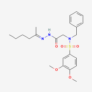 molecular formula C23H31N3O5S B7698494 (E)-N-benzyl-N-(2-(2-(hexan-2-ylidene)hydrazinyl)-2-oxoethyl)-3,4-dimethoxybenzenesulfonamide 