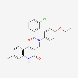 molecular formula C26H23ClN2O3 B7698522 3-chloro-N-(4-ethoxyphenyl)-N-((2-hydroxy-7-methylquinolin-3-yl)methyl)benzamide 