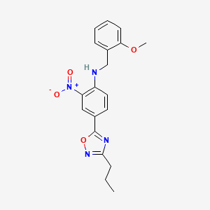 molecular formula C19H20N4O4 B7698627 N-[(2-methoxyphenyl)methyl]-2-nitro-4-(3-propyl-1,2,4-oxadiazol-5-yl)aniline 