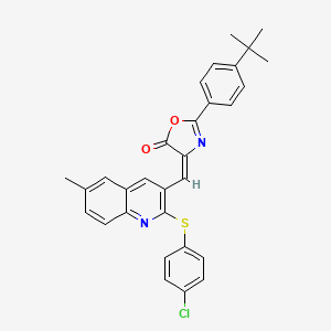 (4E)-2-(4-Tert-butylphenyl)-4-({2-[(4-chlorophenyl)sulfanyl]-6-methylquinolin-3-YL}methylidene)-4,5-dihydro-1,3-oxazol-5-one