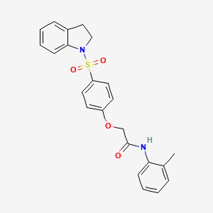 molecular formula C23H22N2O4S B7698773 2-[4-(2,3-dihydro-1H-indole-1-sulfonyl)phenoxy]-N-[(pyridin-3-yl)methyl]acetamide 