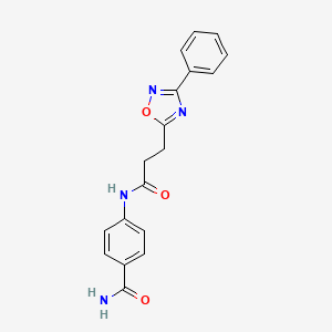 molecular formula C18H16N4O3 B7698930 4-(3-(3-phenyl-1,2,4-oxadiazol-5-yl)propanamido)benzamide 