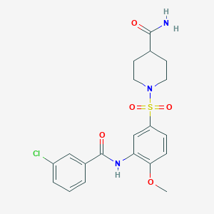 molecular formula C20H22ClN3O5S B7699020 3-chloro-N-{5-[(3-fluorophenyl)sulfamoyl]-2-methoxyphenyl}benzamide 