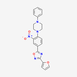 molecular formula C22H19N5O4 B7699058 3-(furan-2-yl)-5-(3-nitro-4-(4-phenylpiperazin-1-yl)phenyl)-1,2,4-oxadiazole 